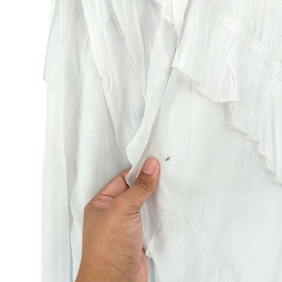 Komarov Women L Ruffle Dress Watercolor Border Ivory White Floral Maxi Charmeuse - Picture 10 of 10